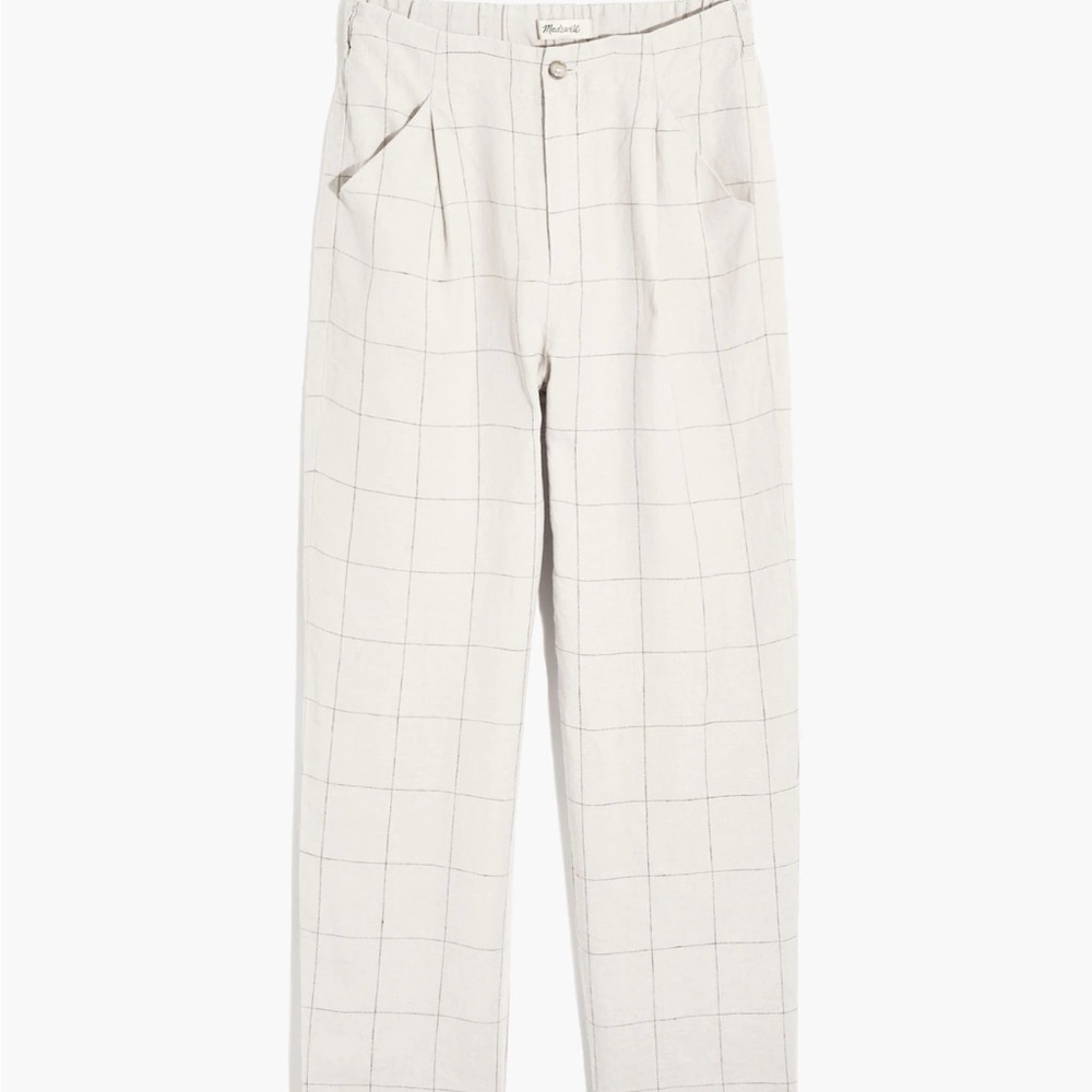 Madewell Linen Pleated Taper Wide-Leg Pants Windowpane Lagenlook Quiet Luxury 2 - Picture 2 of 10